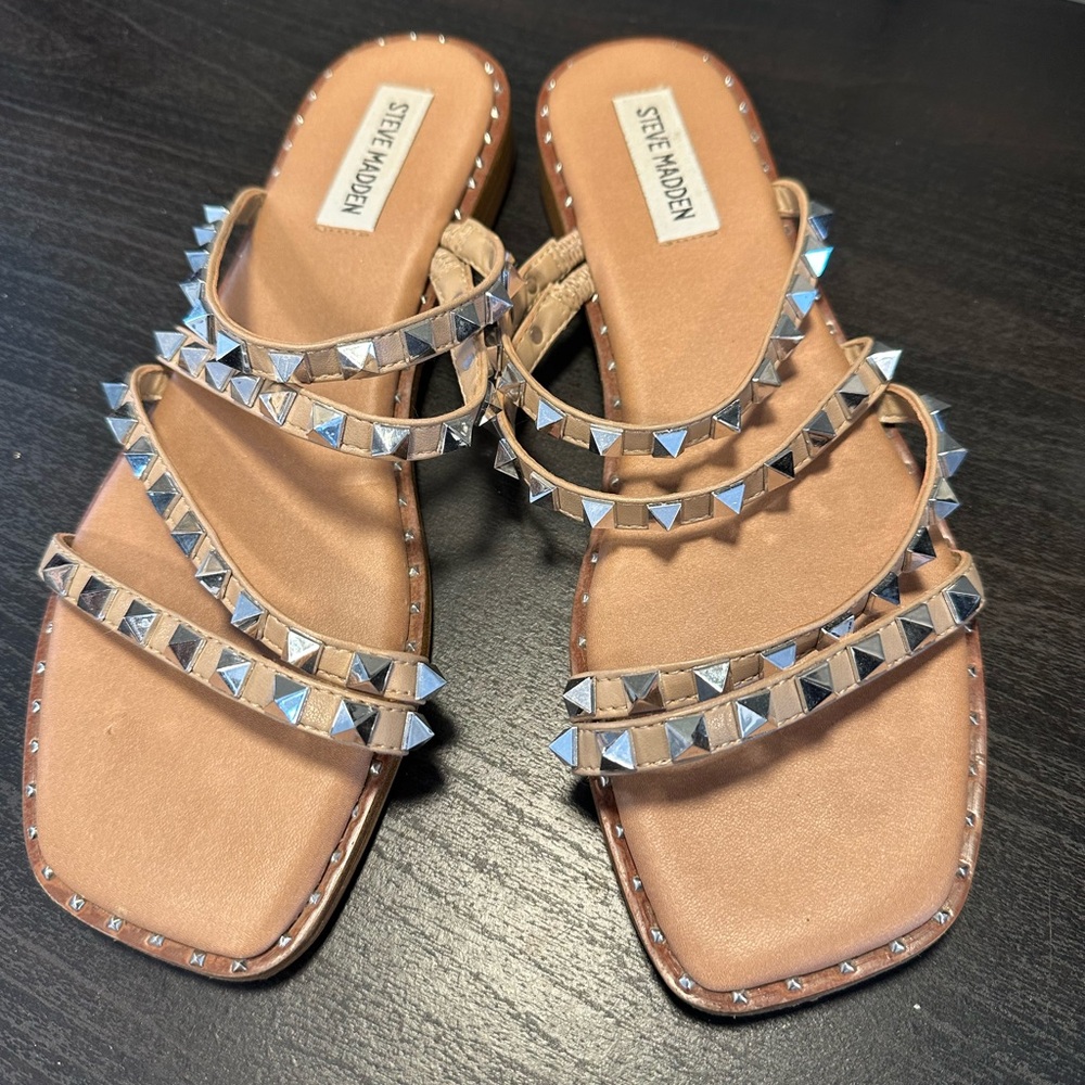 Steve Madden Tan Silver Studded Sandals